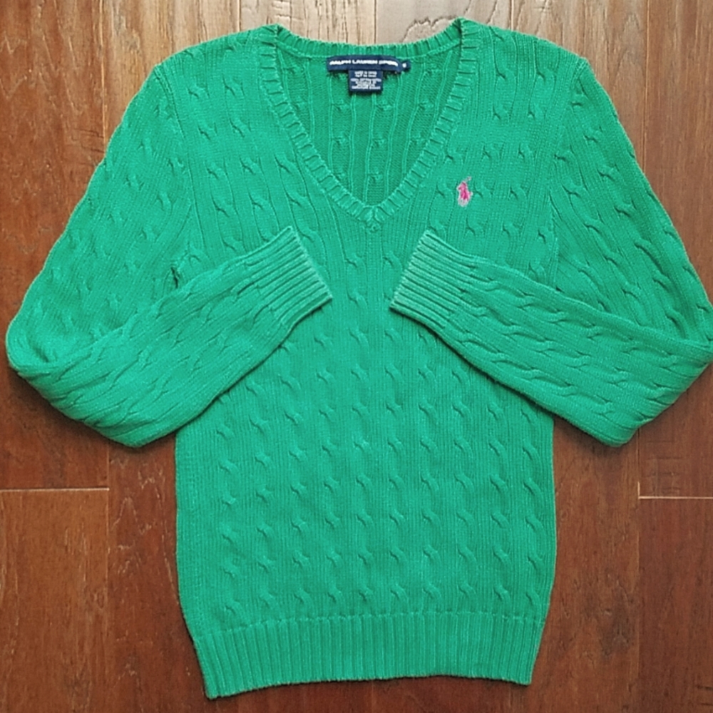 Ladies Ralph Lauren sport Kelly Green cable knit sweater
